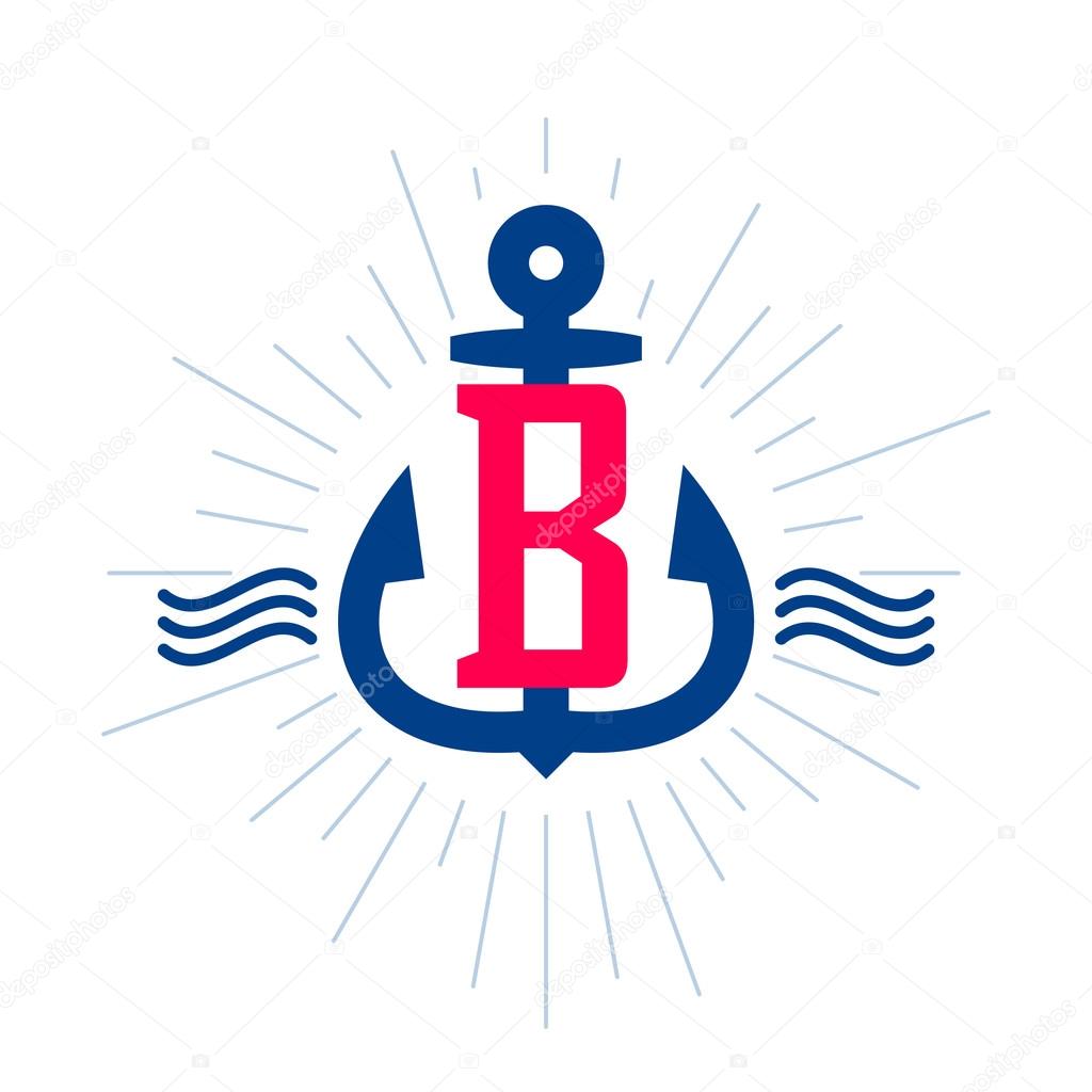 Anchor and rope vintage B letter label, logo, icon design template element.