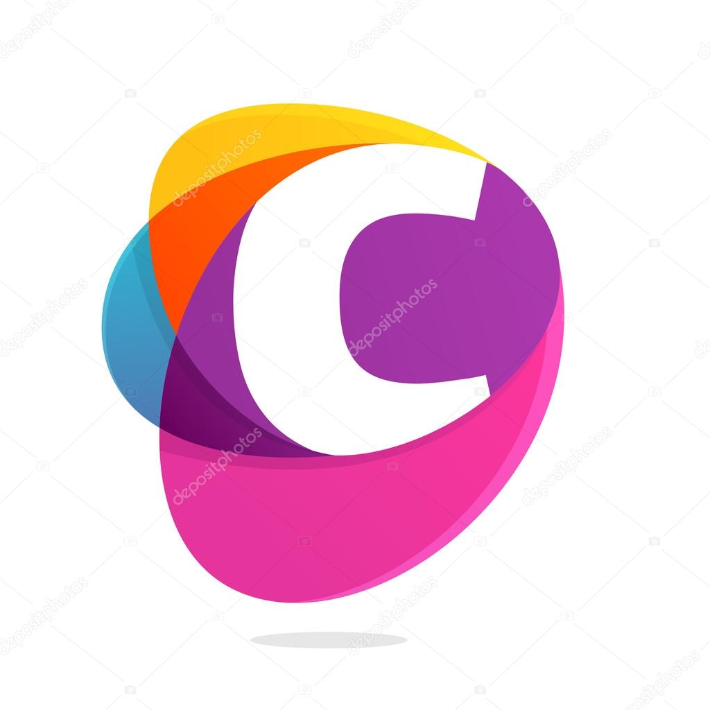 C letter with ellipses intersection logo. Multicolored vector design template