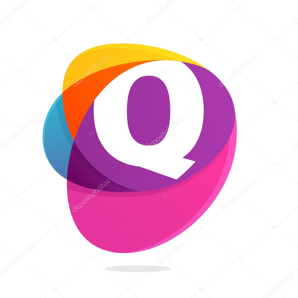 Q letter with ellipses intersection logo. Multicolored vector design template