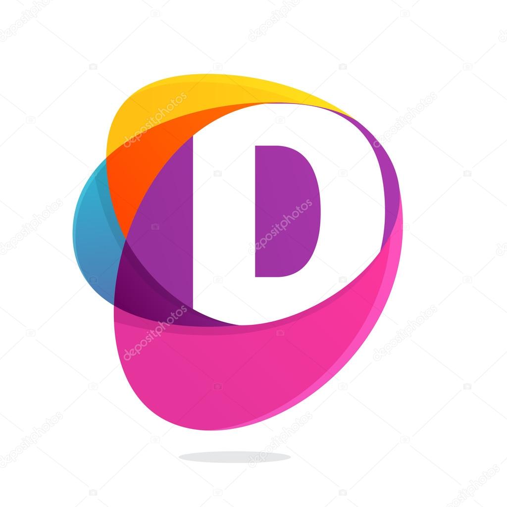 D letter with ellipses intersection logo. Multicolored vector design template