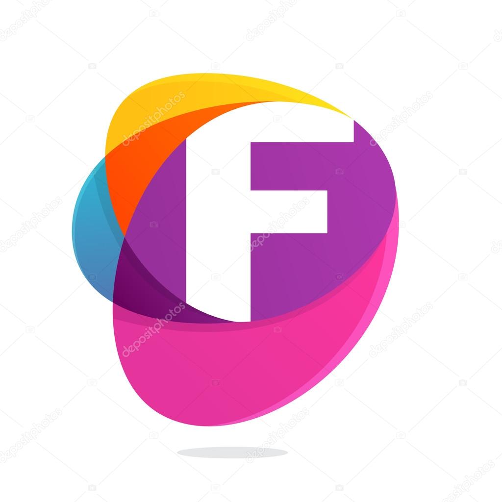 F letter with ellipses intersection logo. Multicolored vector design template