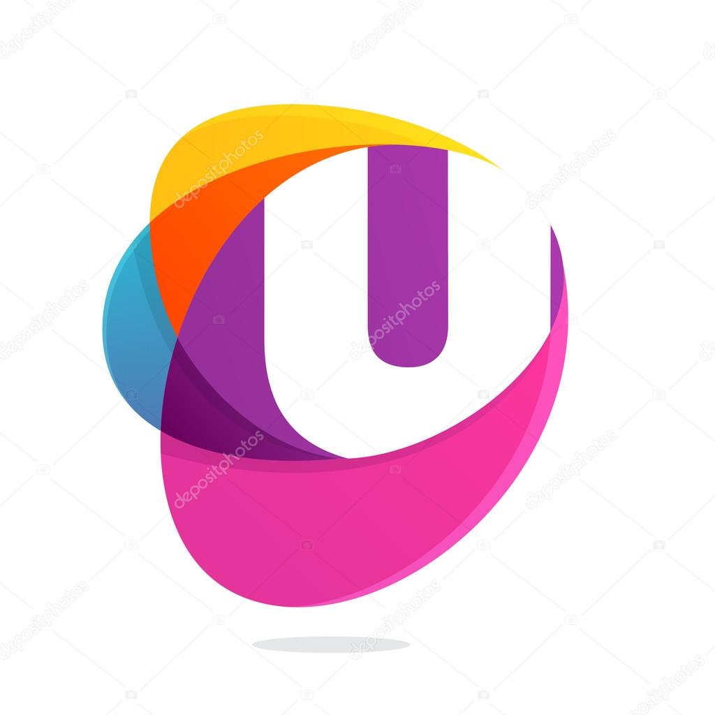 U letter with ellipses intersection logo. Multicolored vector design template