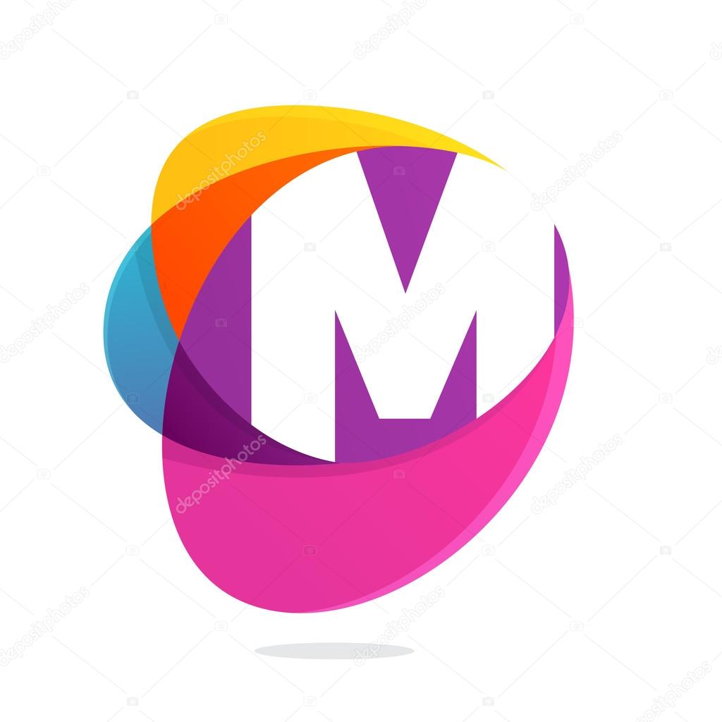 M letter with ellipses intersection logo. Multicolored vector design template