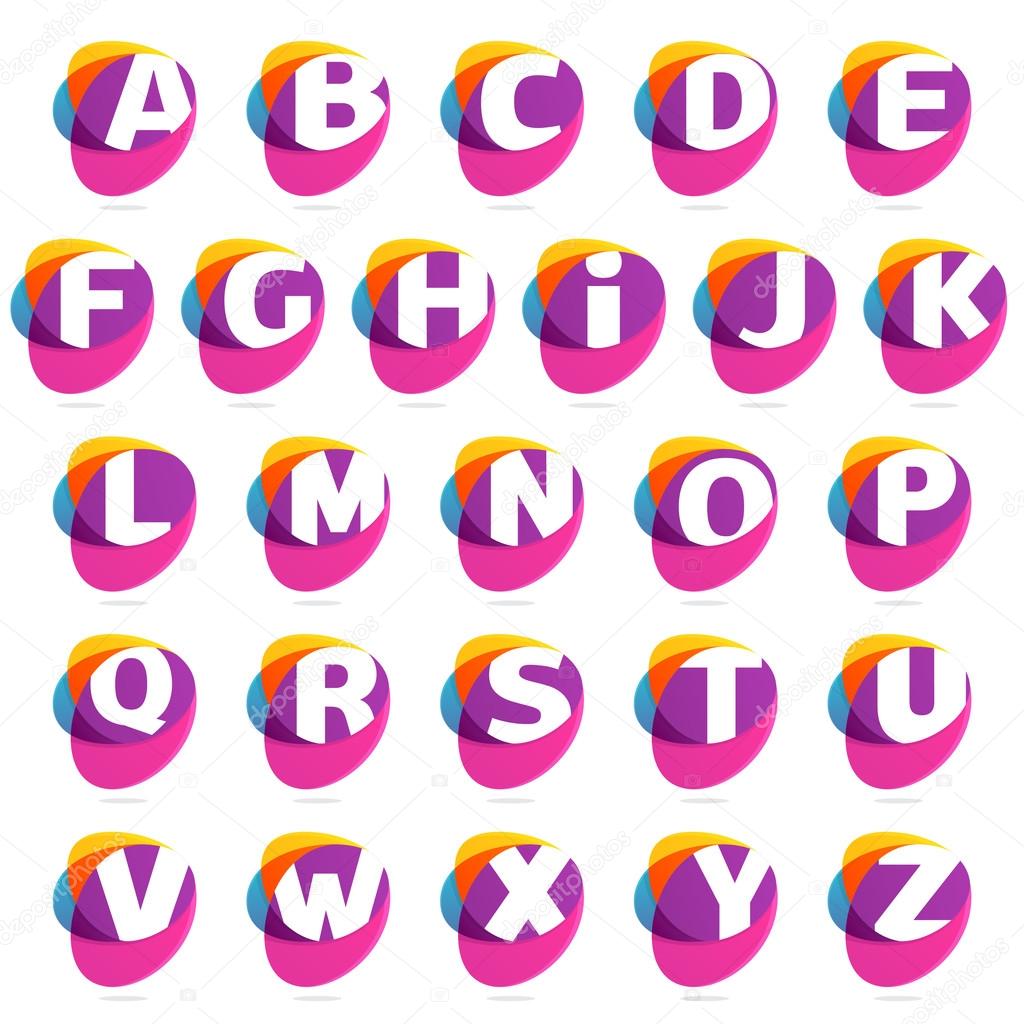 Alphabet letters with ellipses intersection logo. Multicolored vector