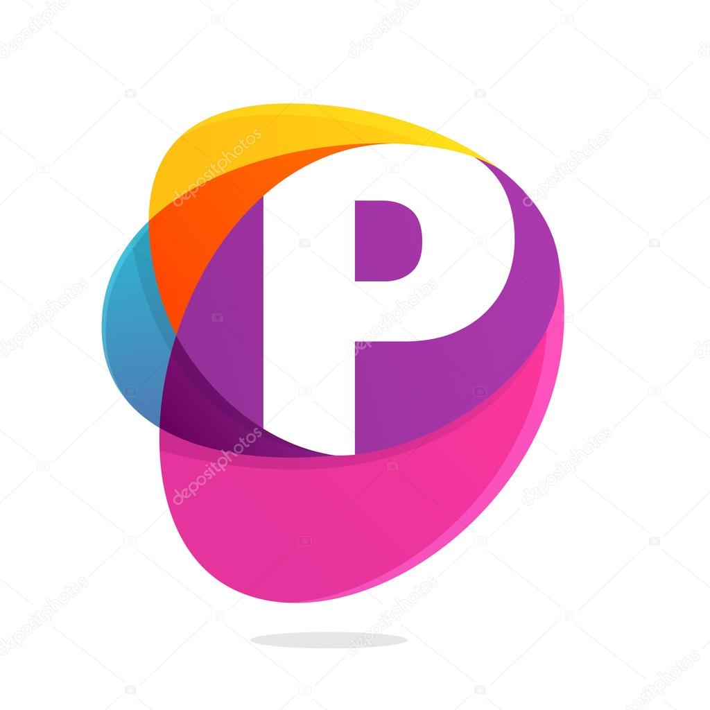 P letter with ellipses intersection logo. Multicolored vector design template