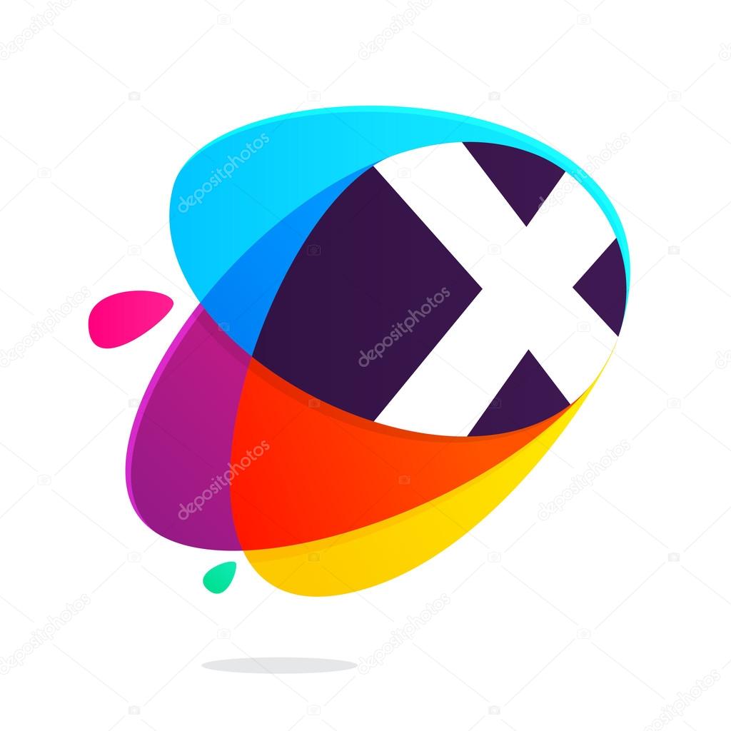 X letter with ellipses intersection logo. Multicolored vector design template