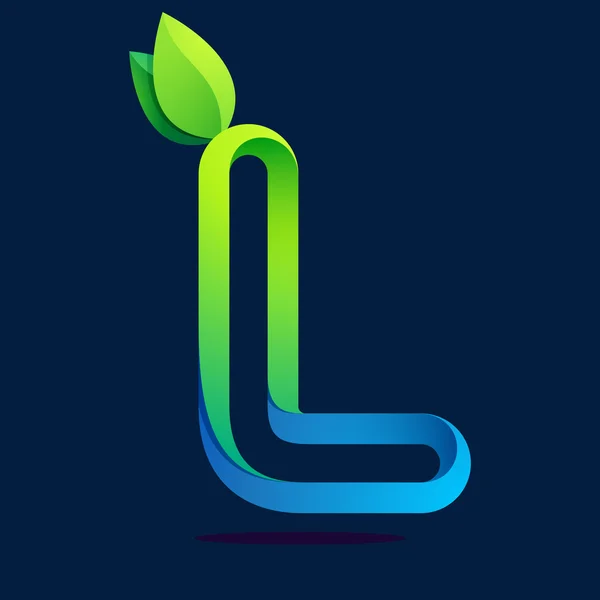 녹색 잎 L 편지 — 스톡 벡터