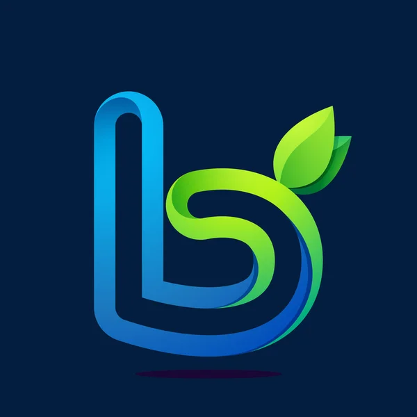 Lettera B con foglie verdi — Vettoriale Stock