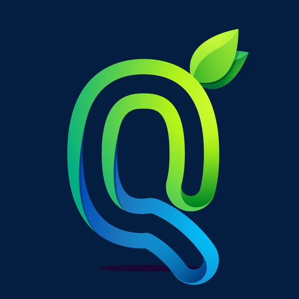 Q betű zöld levelekkel — Stock Vector