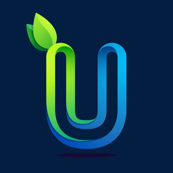 Lettre U avec feuilles vertes — Image vectorielle