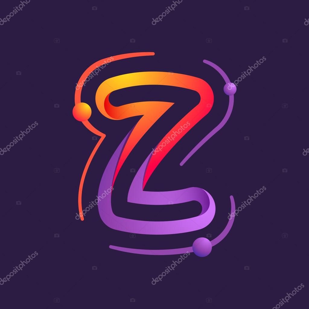 Z letter with atom orbits. Vector colorful logo