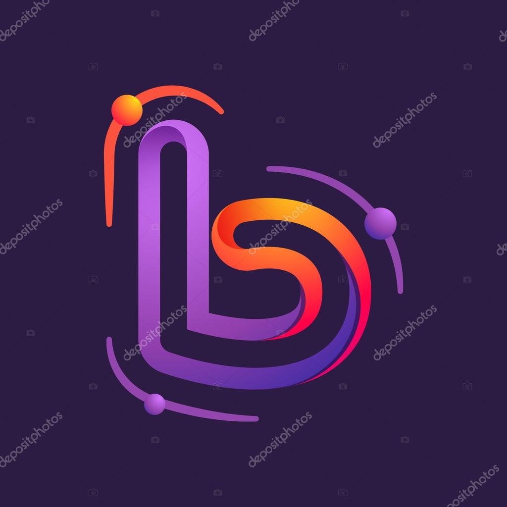 B letter with atom orbits. Vector colorful logo