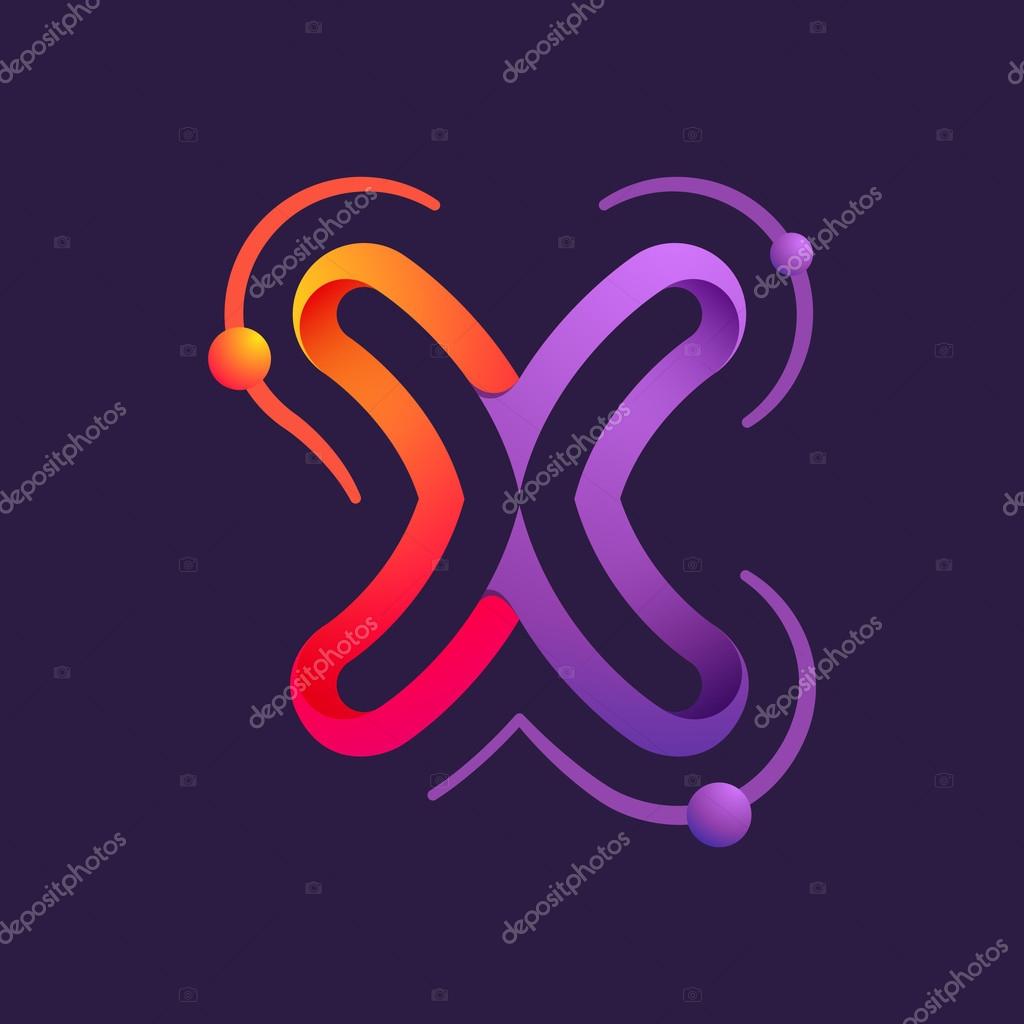 X letter with atom orbits. Vector colorful logo