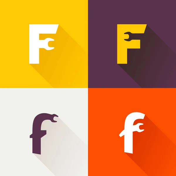 F letter with wrench logo set. — Stock Vector