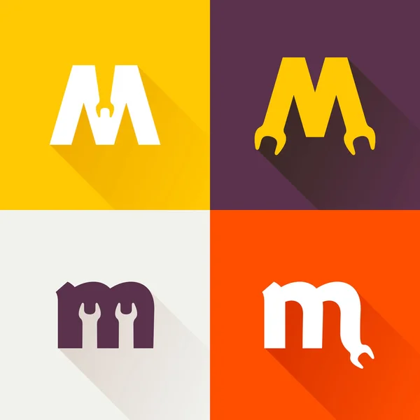 M Brief mit Schraubenschlüssel Logo-Set. — Stockvektor