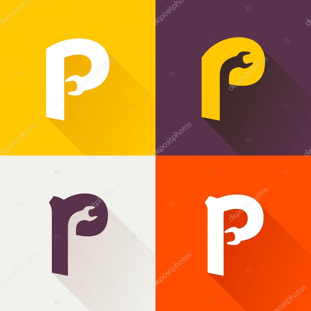 P letter with wrench logo set.