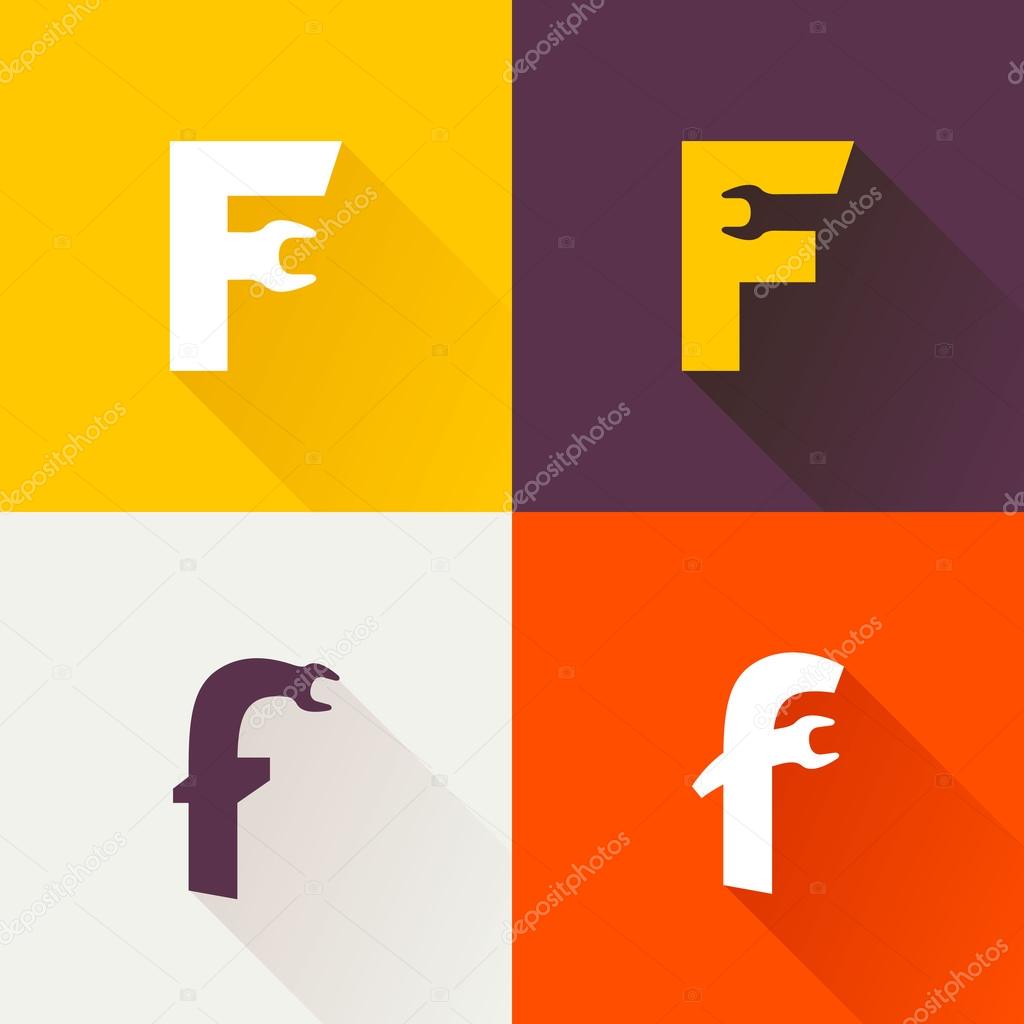 F letter with wrench logo set.