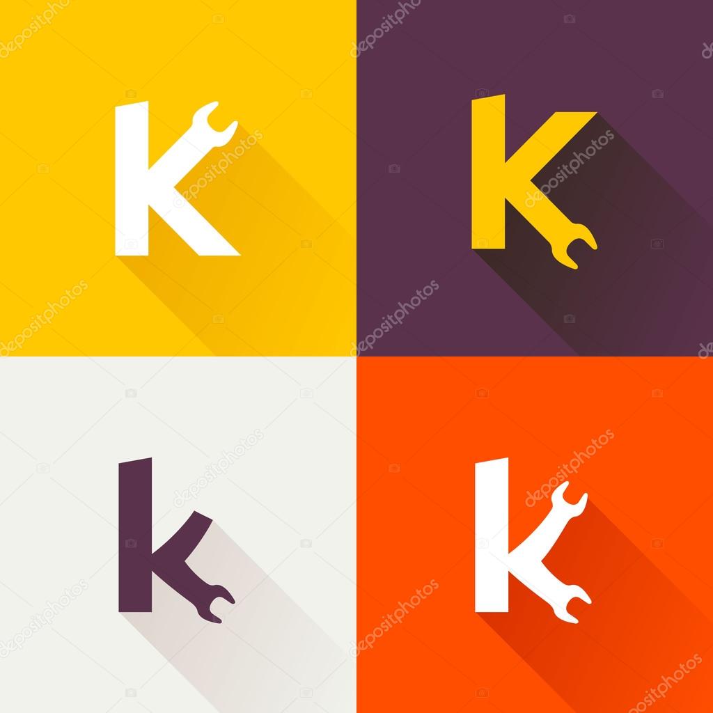 K letter with wrench logo set.
