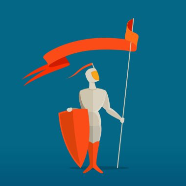 Mızrak, kalkan ve bayrağı, afiş ile Ortaçağ Şövalyesi.