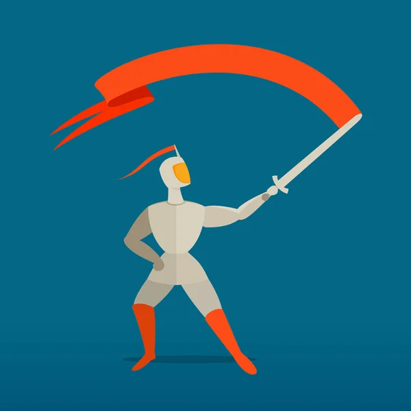 Средневековый рыцарь с мечом и флагом, знаменем . — стоковый вектор