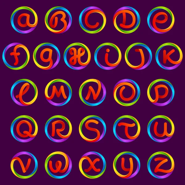 Alfabeto letras coloridas logotipos en el círculo — Vector de stock