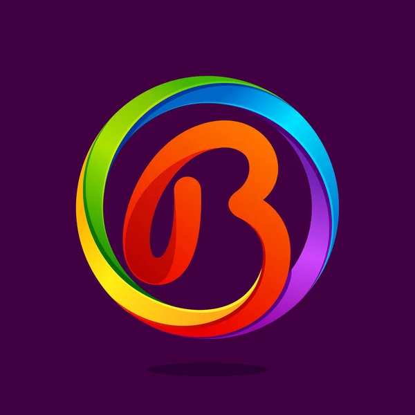 B Buchstabe buntes Logo im Kreis — Stockvektor
