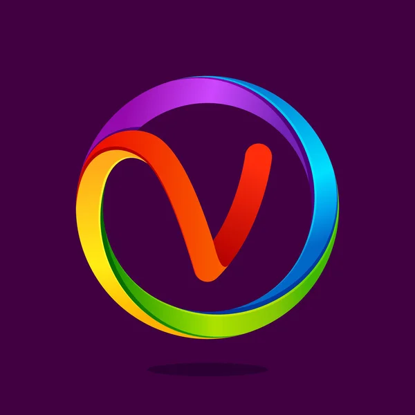 V brief kleurrijke logo in de cirkel — Stockvector