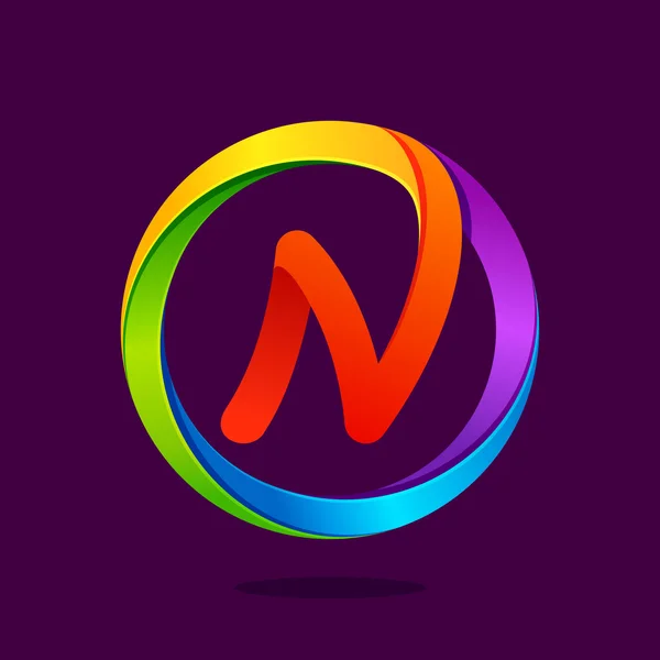 N letter colorful logo in the circle — Stock Vector