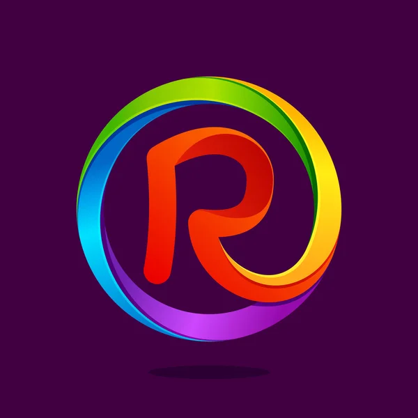 R logo colorido letra en el círculo — Vector de stock