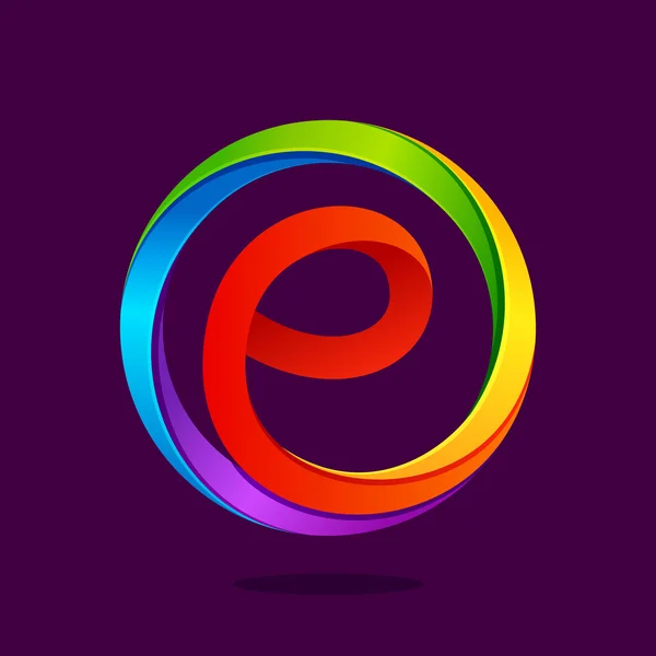 E lettre logo coloré dans le cercle — Image vectorielle