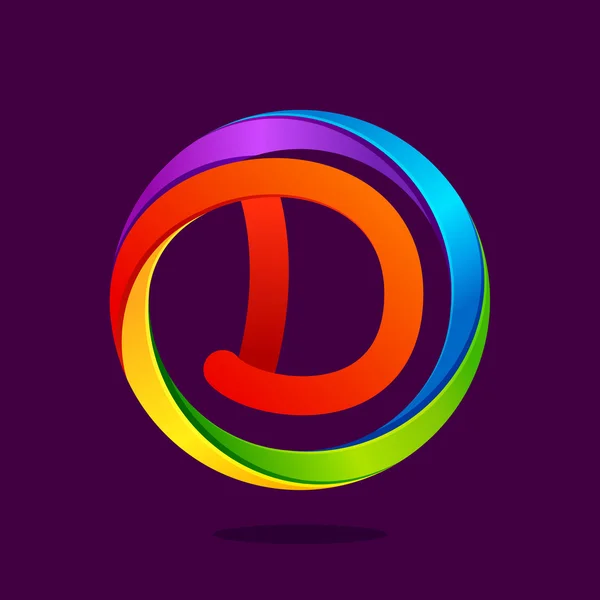 D písmeno barevné logo v kruhu — Stockový vektor