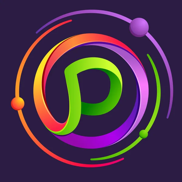 Logotipo de letra P com órbitas de átomos . —  Vetores de Stock