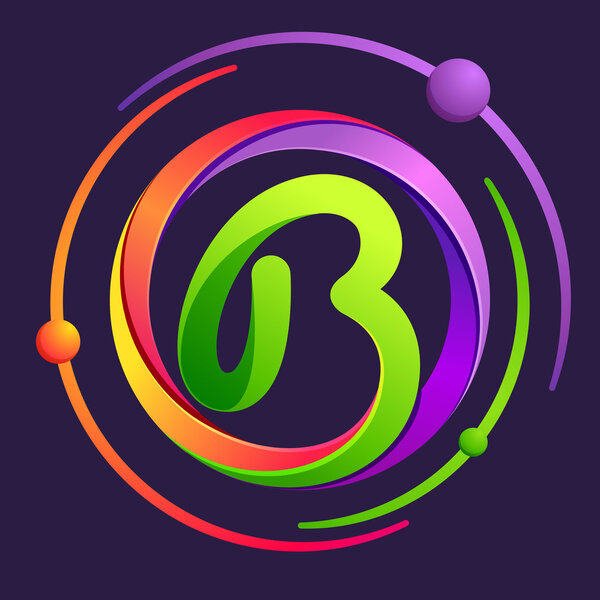 B letter logo with atoms orbits.