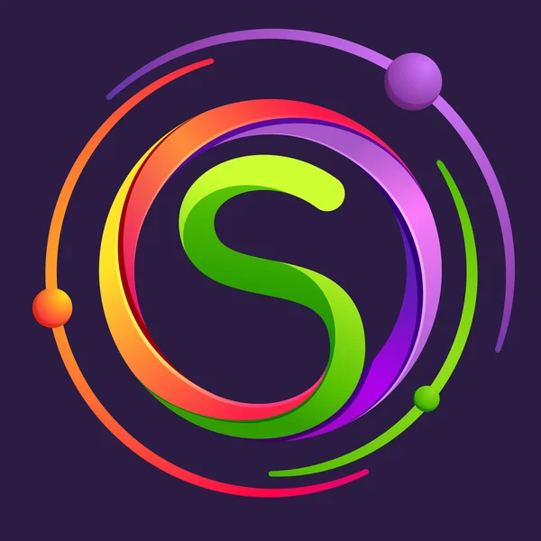 Логотип літери S з атомами орбіт . — стоковий вектор