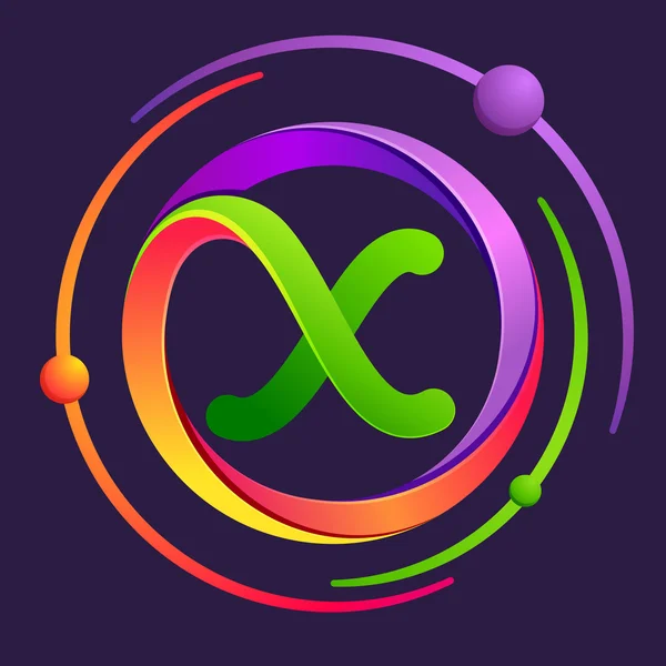 Logotipo de letra X com órbitas de átomos . — Vetor de Stock