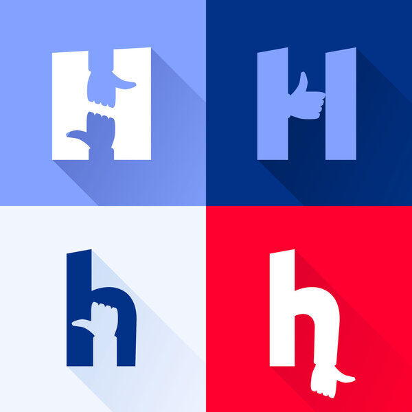 Буква H с большим пальцем вверх
.