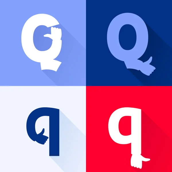 Q letter with thumb up set. — Stock Vector