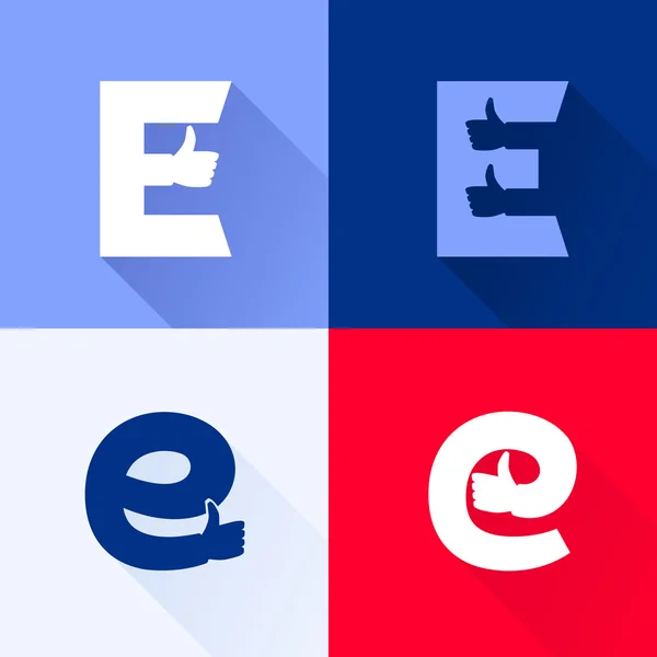 E letter with thumb up set. — Stock Vector