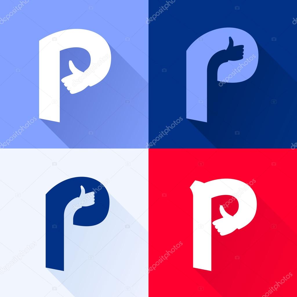 P letter with thumb up set.