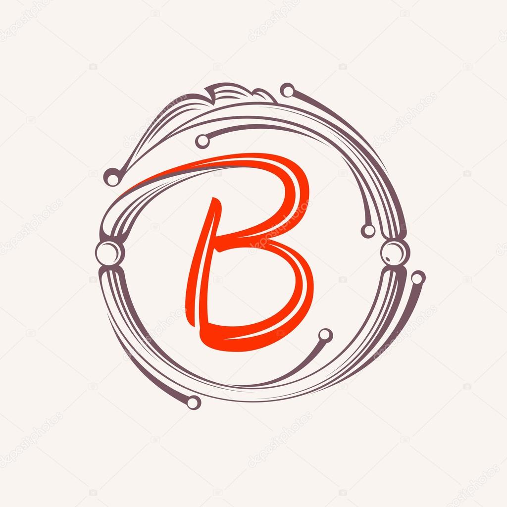 Floral vintage style label, logo, icon design template element. This vector monogram can be used as trademark or a print on fabric.