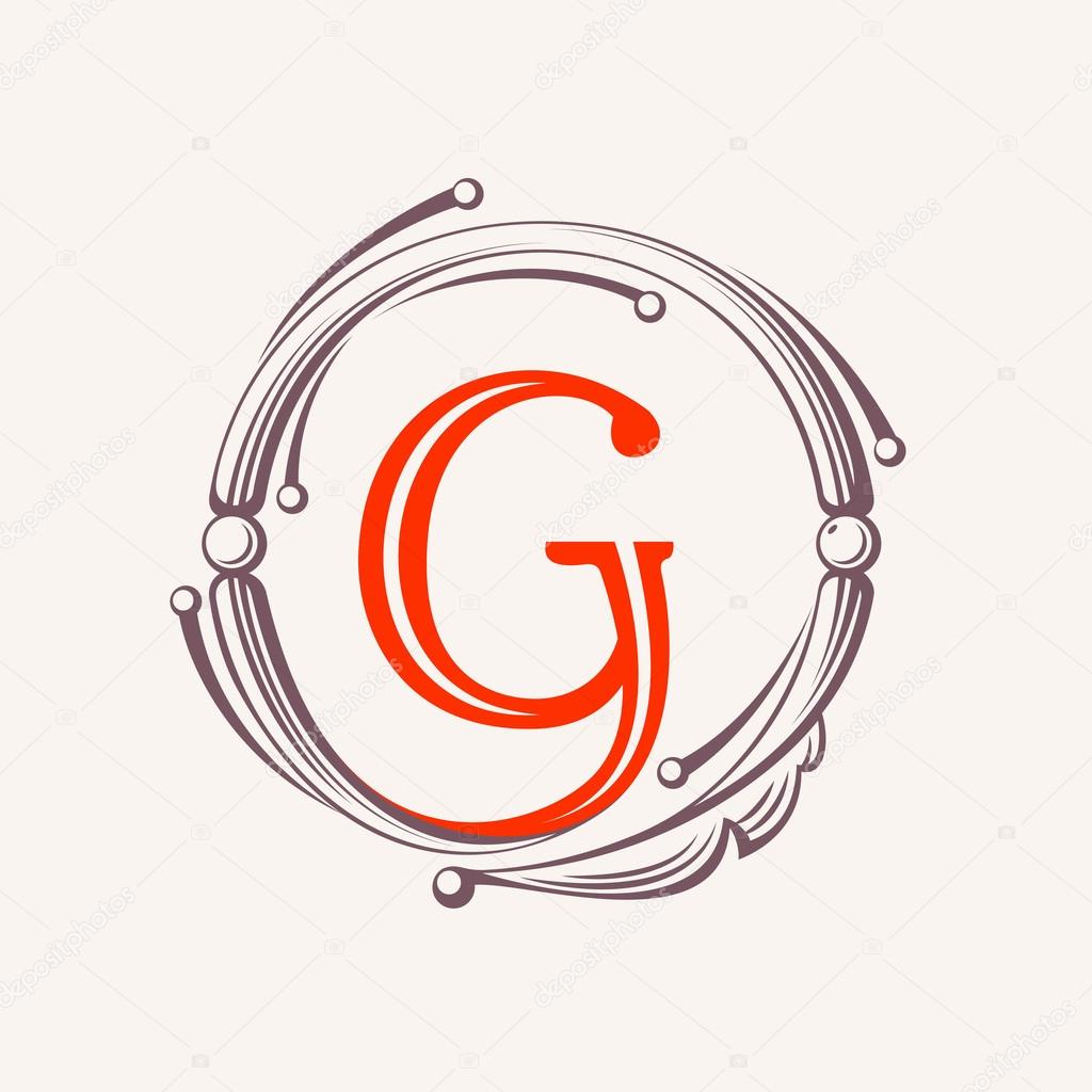 Floral vintage style label, logo, icon design template element. This vector monogram can be used as trademark or a print on fabric.