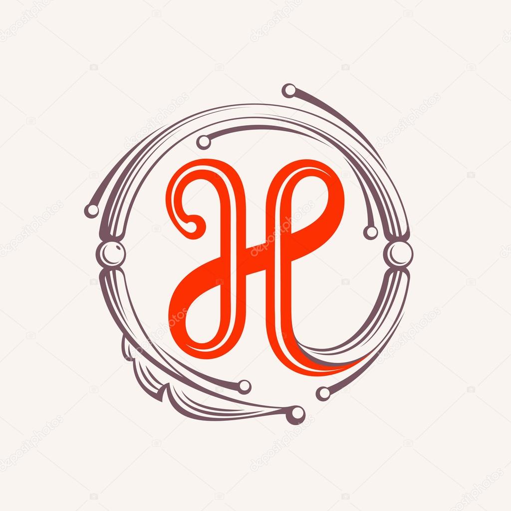 Floral vintage style label, logo, icon design template element. This vector monogram can be used as trademark or a print on fabric.