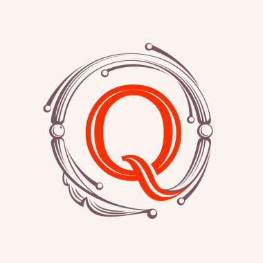 Q harfi monogram tasarım öğeleri