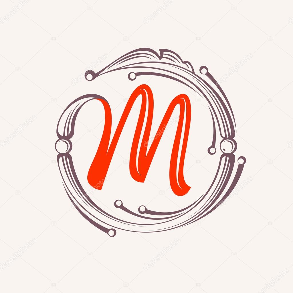 Floral vintage style label, logo, icon design template element. This vector monogram can be used as trademark or a print on fabric.