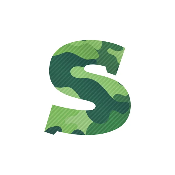 S carta con camuflaje verde . — Vector de stock