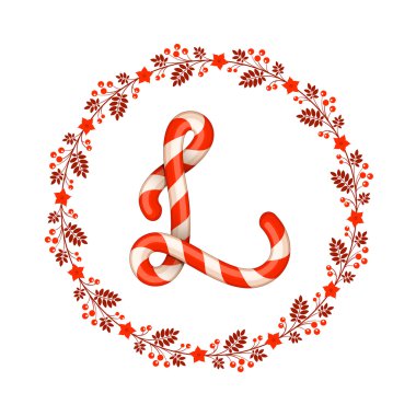 L harfi Noel candy çelenk ile