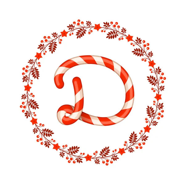 D lettera di Natale caramelle con ghirlanda — Vettoriale Stock
