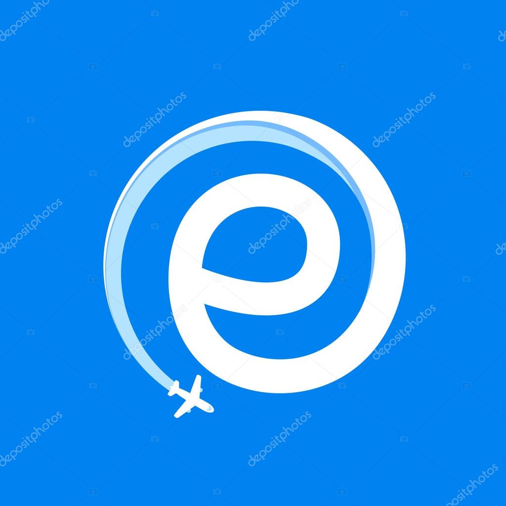 E letter with airline and plane.