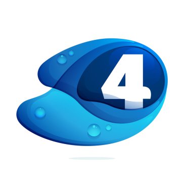 Dört mavi su damlaları ile numara.