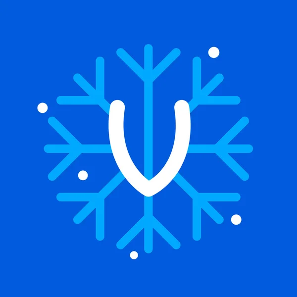 V carta con el icono de copo de nieve en el fondo azul . — Archivo Imágenes Vectoriales